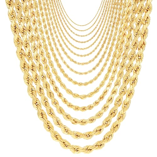 Nuragold 10K Yellow Gold Solid Rope Diamond Cut Chain Necklace/Lengths 16"- 30" / Widths 1mm - 10mm / Italian Made Jewelry for Men and Women