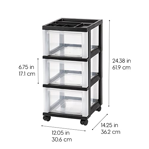 IRIS USA Plastic 10-Drawer Rolling Storage Cart with Wheels, Black/Clear T4065