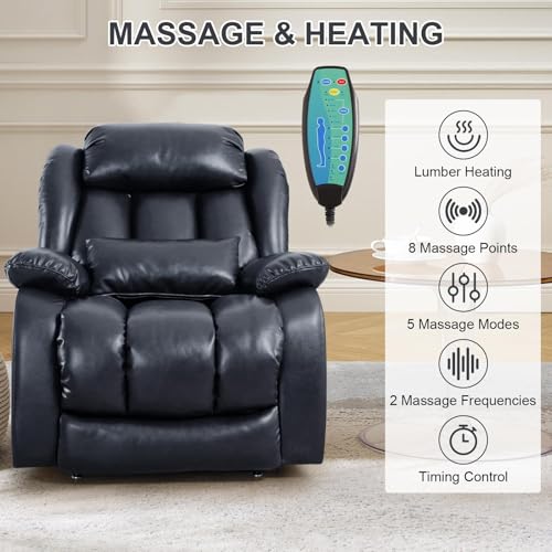 EDILLY Genuine Leather Power Lift Recliner Chair with Massage and Heating, Brown C901