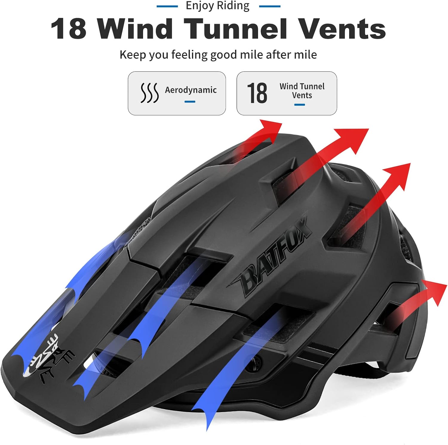 BATFOX Bike Helmet for Men Women Adults MTB Cycling Black L W9516