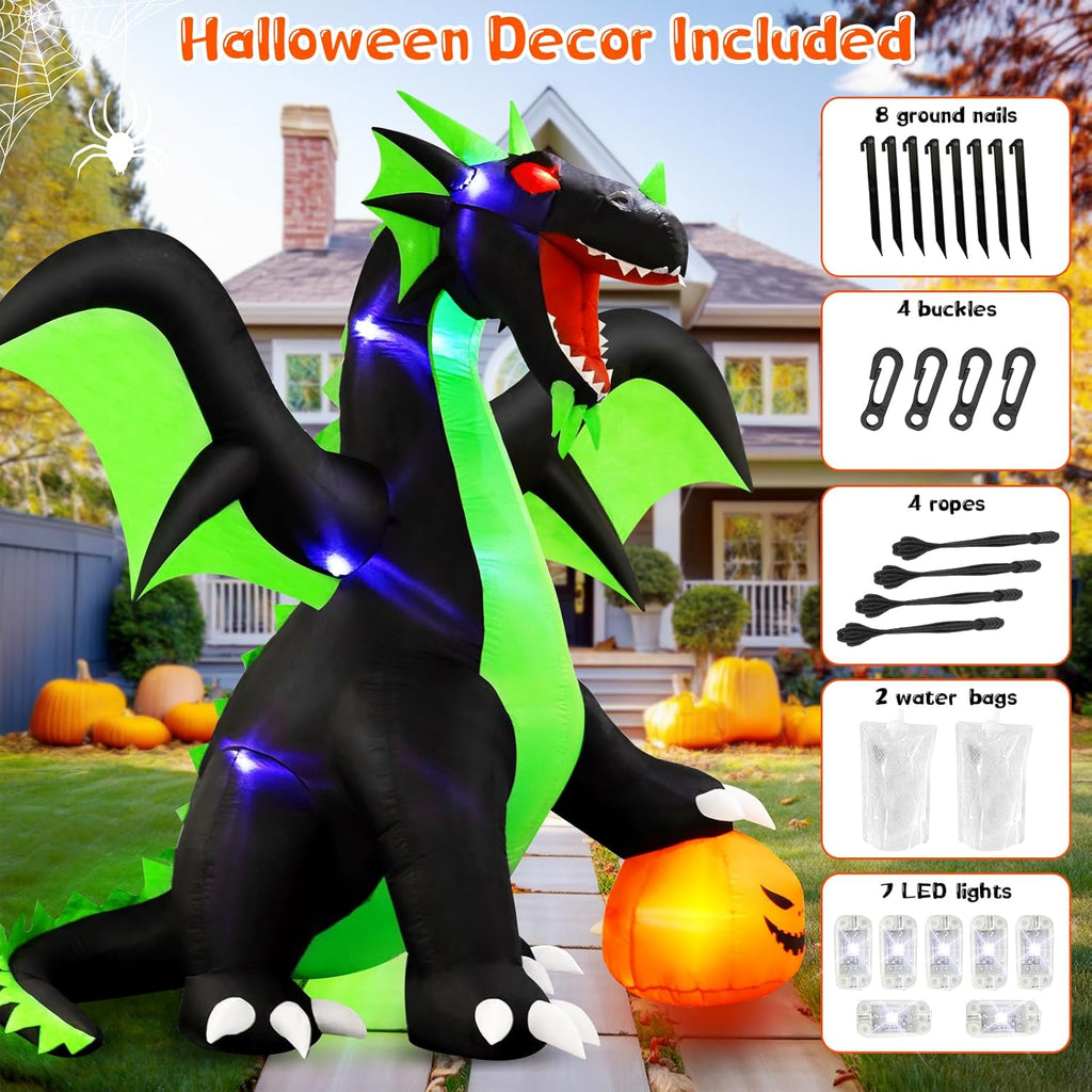 Halloween Inflatable Dragon Outdoor Decorations 9FT with LED Lights P527