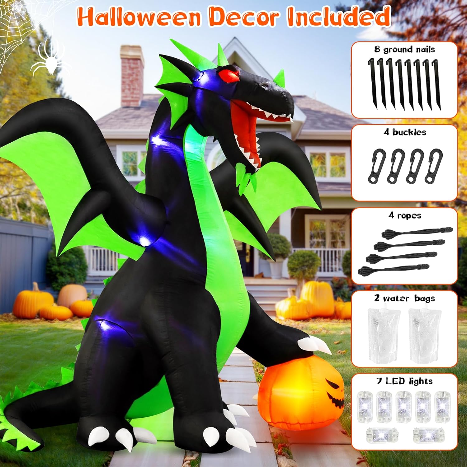 Halloween Inflatable Dragon Outdoor Decorations 9FT with LED Lights P527