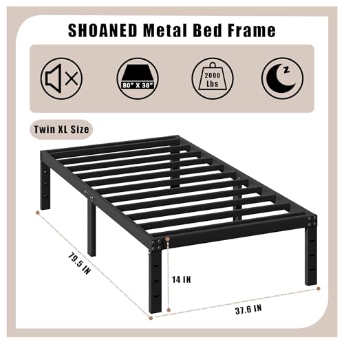 Full Metal Bed Frame 14 Inch Tall Heavy Duty Black Steel Slats Platform J736200