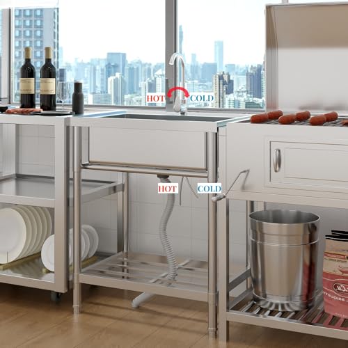 Stainless Steel Freestanding Utility Sink with Faucet and Drainboard E709258