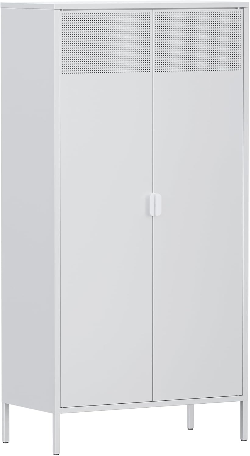 Steel Wardrobe Metal Storage Cabinet with Adjustable Shelf and Hanging Rods F53880