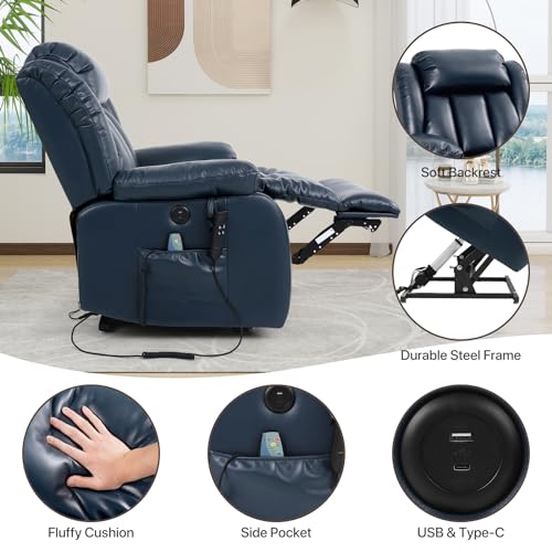 EDILLY Genuine Leather Power Lift Recliner Chair with Massage and Heating, Brown C901