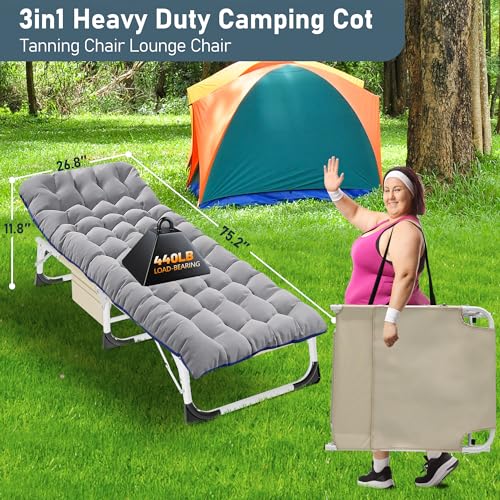 DoCred Folding Camping Cot with Mattress, 2 Pack, Heavy Duty for Adults, Portable with Carry Bag C814529