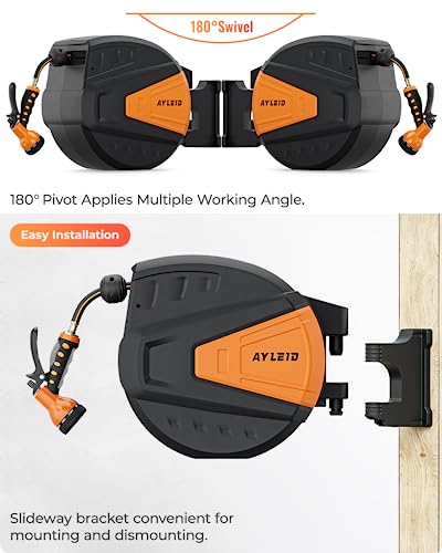 Ayleid Retractable Garden Hose Reel, 1/2 in x 100 ft, Wall Mounted, Grey Q139915