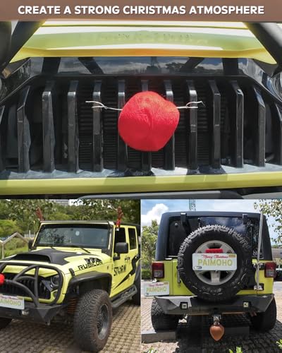 Reindeer Antlers for Cars with Red Nose, Jingle Bells & Tail - Christmas Car Decorations for SUV Truck J432
