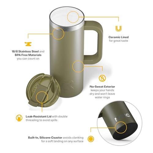 RTIC 20oz Road Trip Travel Mug with Lid and Handle, Insulated Stainless Steel P393441