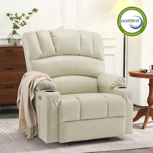 MCombo Oversized Power Lift Recliner Chair for Elderly with Heat and Massage, Faux Leather, Dark Brown N537