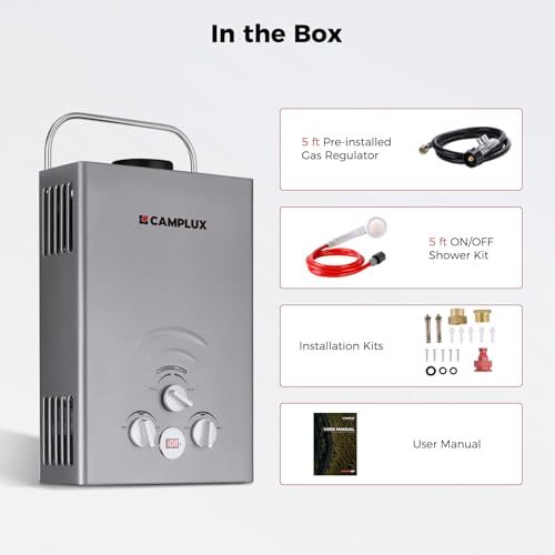 CAMPLUX 2.64 GPM Propane Portable Gas Water Heater, 68,000 BTU, White Y83276
