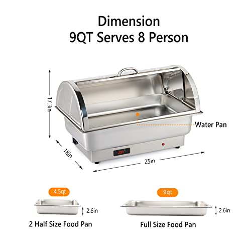 ROVSUN Electric 9 QT Stainless Steel Chafing Dish Buffet Set with Roll Top and 2 Detachable Food Pans I570249