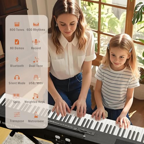 MUSTAR MDP-1200 Digital Piano 88 Key Weighted Hammer Action Keyboard with Stand, Pedal, Case, Black H320