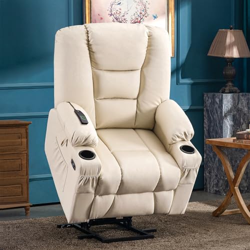 MCombo Small Power Lift Recliner Chair with Massage and Heat, Faux Leather, Dark Brown E441