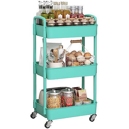 Sywhitta 3-Tier Plastic Rolling Utility Cart with Handle, Black F220270