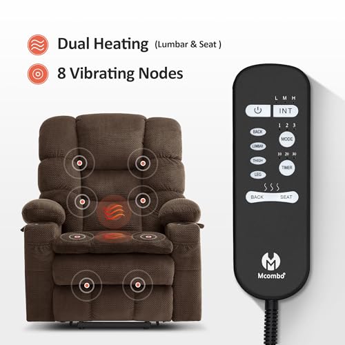 MCombo Large Triple Motor Power Lift Recliner Chair with Massage and Dual Heating, Grey D316