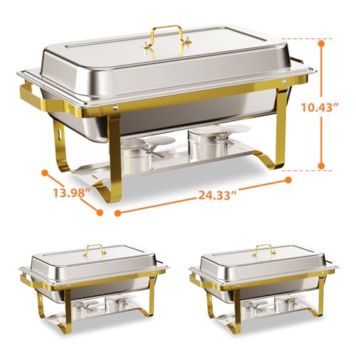 ROOMTEC 8QT 304 Stainless Steel Chafing Dish Buffet Set 4 Pack, Gold and Silver P34375