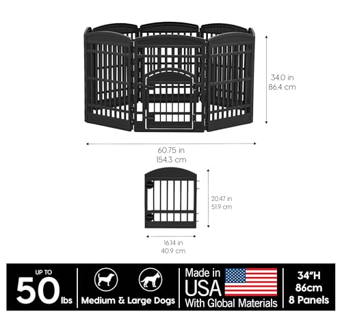 IRIS USA 34" 8-Panel Dog Playpen with Door, Black N326