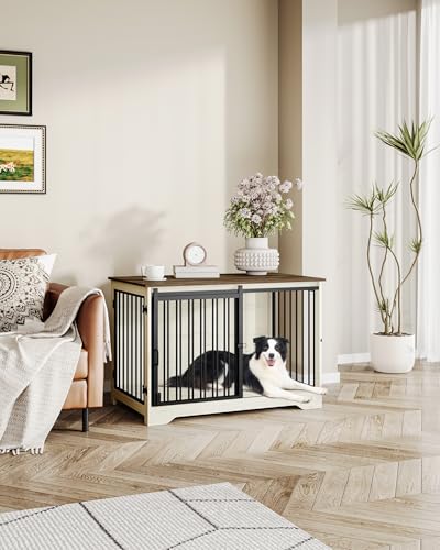 Dog Crate Furniture with Barn Door for Small Medium Dogs, Rustic Brown P911