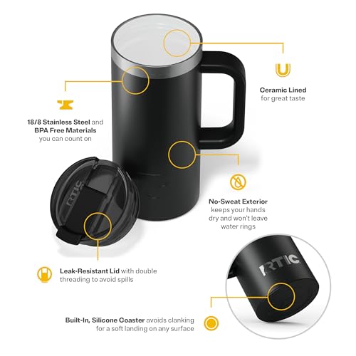 RTIC 20oz Road Trip Travel Mug with Lid and Handle, Insulated Stainless Steel P393441