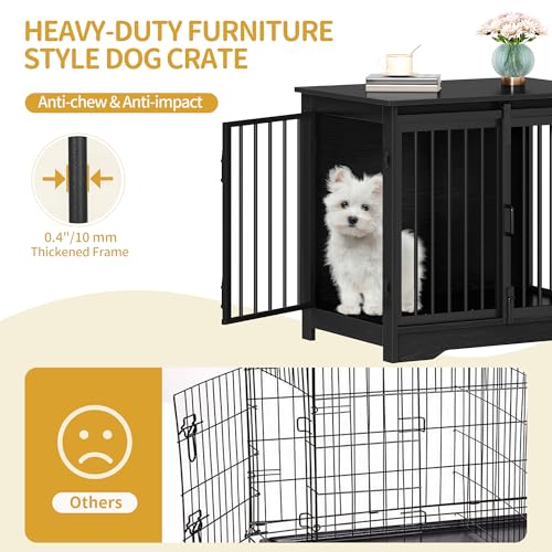Dog Crate Furniture with Barn Door for Small Medium Dogs, Rustic Brown P911
