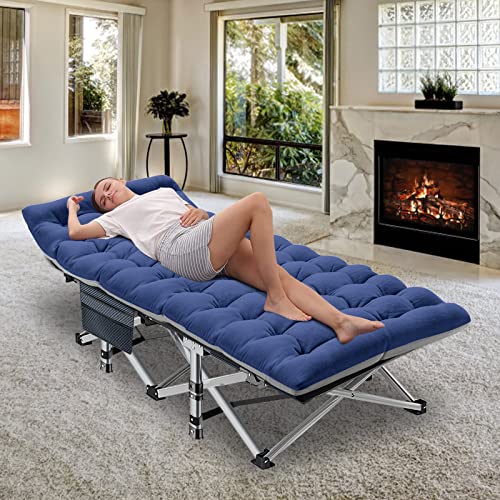 ABORON Folding Camping Cot with Mat for Adults, Heavy Duty Outdoor Bed with Carry Bag C211720