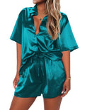 Ekouaer Pajamas for Women Silk Soft Sleepwear Short Sleeve Button Down Pjs Satin Top and Shorts 2 Piece Lounge Set S-XXL