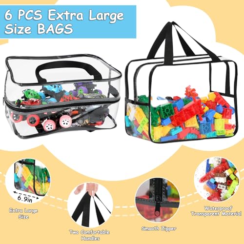 6 Packs Large Toy Storage Bags with Labels, Clear PVC Organizer with Zipper W66156