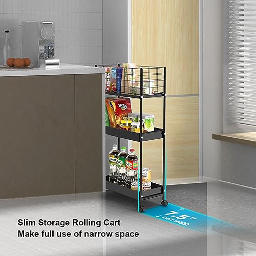 3 Tier Rolling Utility Cart for Kitchen Bathroom Office, Black Y802