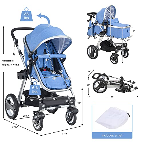 BABY JOY 2-in-1 Convertible Bassinet Reclining Stroller, Foldable Pram, Khaki I932