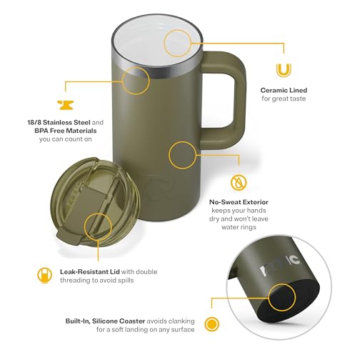 RTIC 20oz Road Trip Travel Mug with Lid and Handle, Insulated Stainless Steel P393441