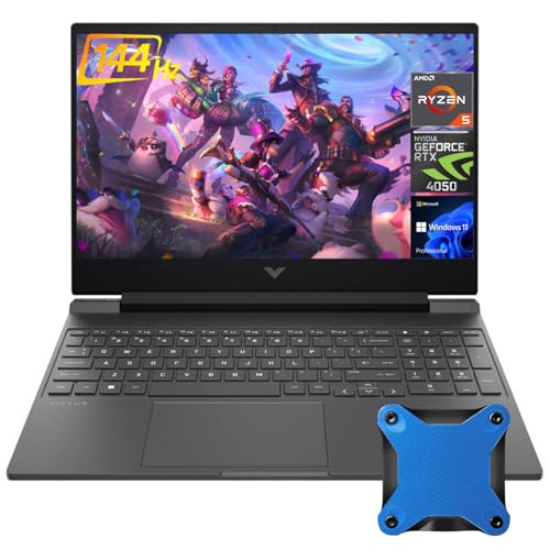 HP Victus 15.6 Ryzen 5 RTX 4050 Premium Gaming Laptop, 15.6" FHD 144Hz, AMD Ryzen 5 8645HS (Beats Intel i7-1355U), NVIDIA GeForce RTX 4050, 16GB RAM, 1TB SSD, W11P, with 512GB External SSD Bundle