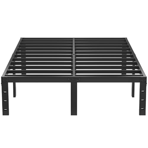 Full Metal Bed Frame 14 Inch Tall Heavy Duty Black Steel Slats Platform J736200