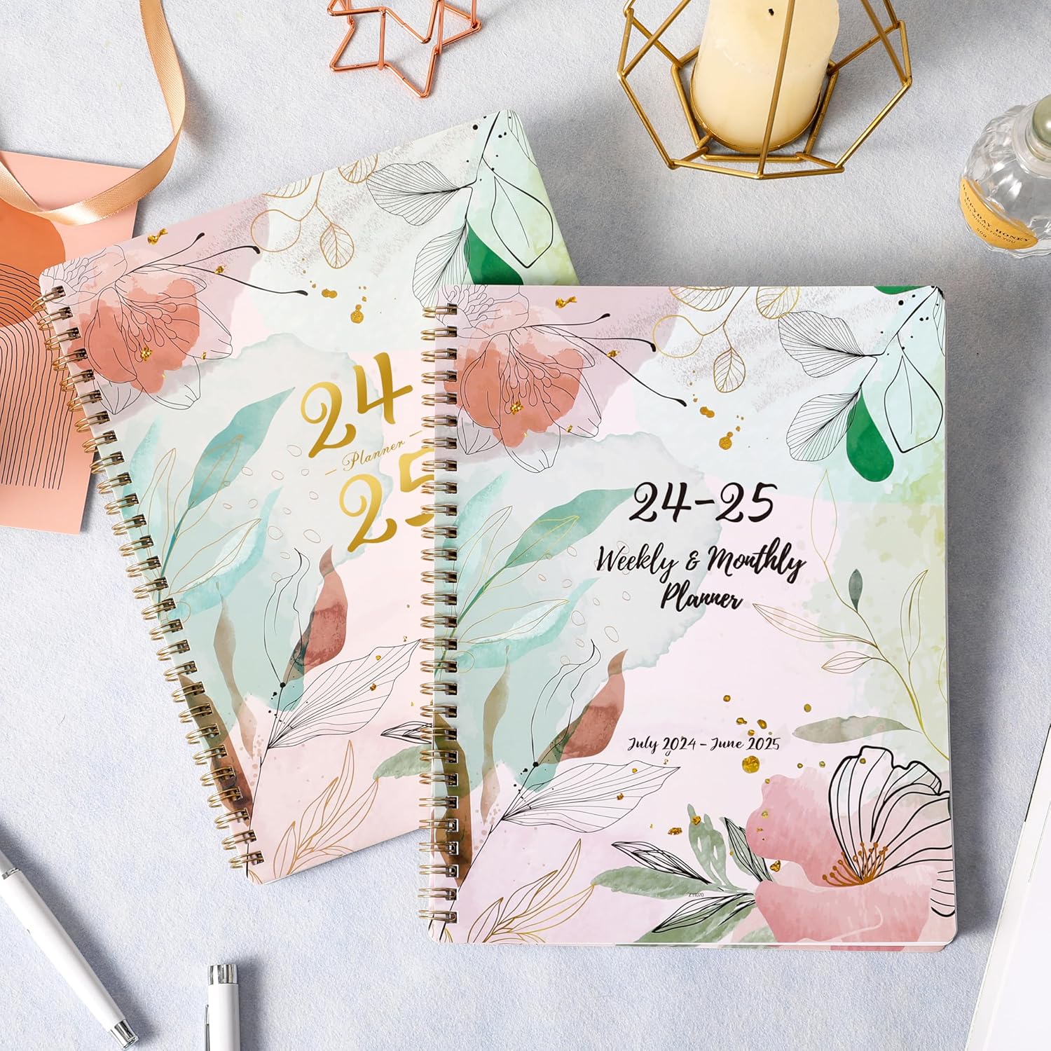 2024-2025 Planner, July 2024 - June 2025, Weekly & Monthly, 8" x 10", Twin-Wire Binding, Pink X499