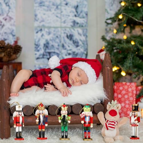 Jetec 10 Pcs Christmas Nutcracker Wooden Hanging Ornaments 5 Inch U816355