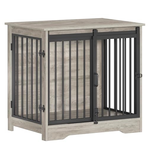 Dog Crate Furniture with Barn Door for Small Medium Dogs, Rustic Brown P911