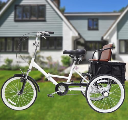 Adult Tricycle 7 Speed,Tricycle Adult Folding Bicycle 3 Wheel Bike Adult, 20in Wheels Cruiser Bikes with Multifunctional Cargo Basket for Seniors, Women, Men