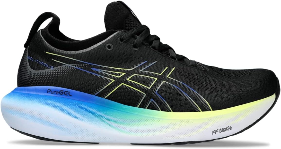 ASICS Men's Gel-Nimbus 25 Running Shoes, 10, Black/Glow Yellow