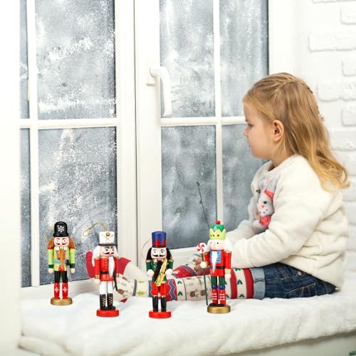 Jetec 10 Pcs Christmas Nutcracker Wooden Hanging Ornaments 5 Inch U816355