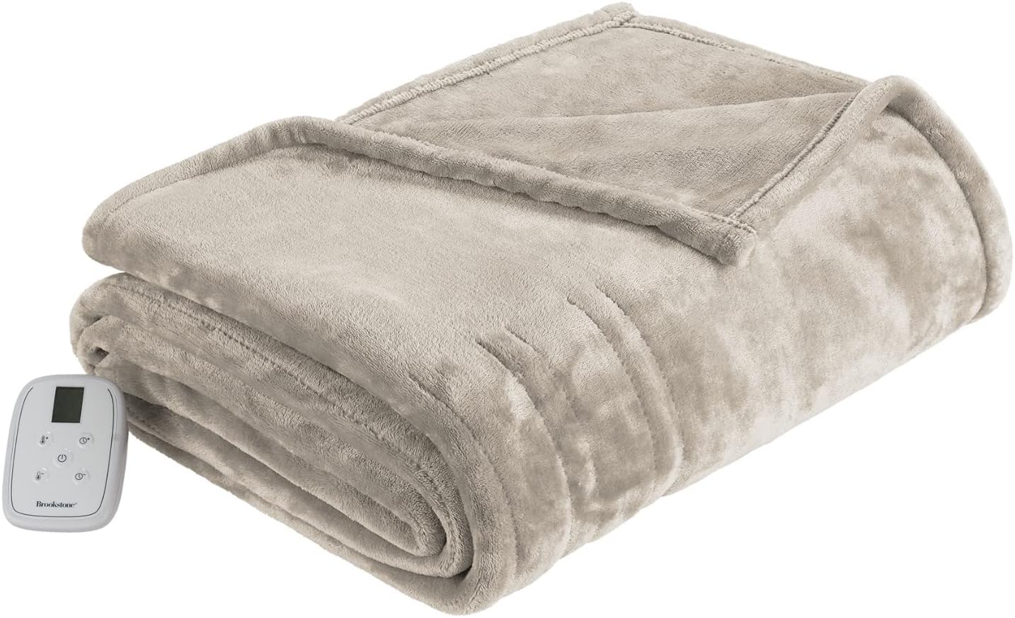 Brookstone Home Decor - Twin Size Ultra Soft Velvet Electric Heated Throw - Built-In Remote 10 Heat Settings & Auto Shut Off Machine Washable - Warm & Cozy Living Room & Bedroom Blankets (Grey Pumice)