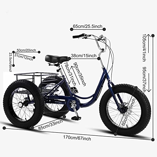 20 Inch Fat Tire Adult Tricycle 7 Speed with Basket L676