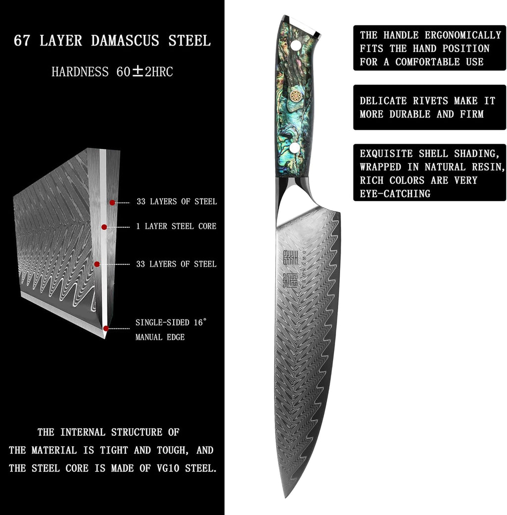 Japan VG10 Damascus Steel Kitchen Knife Set 7 Pieces with Magnetic Holder K879555