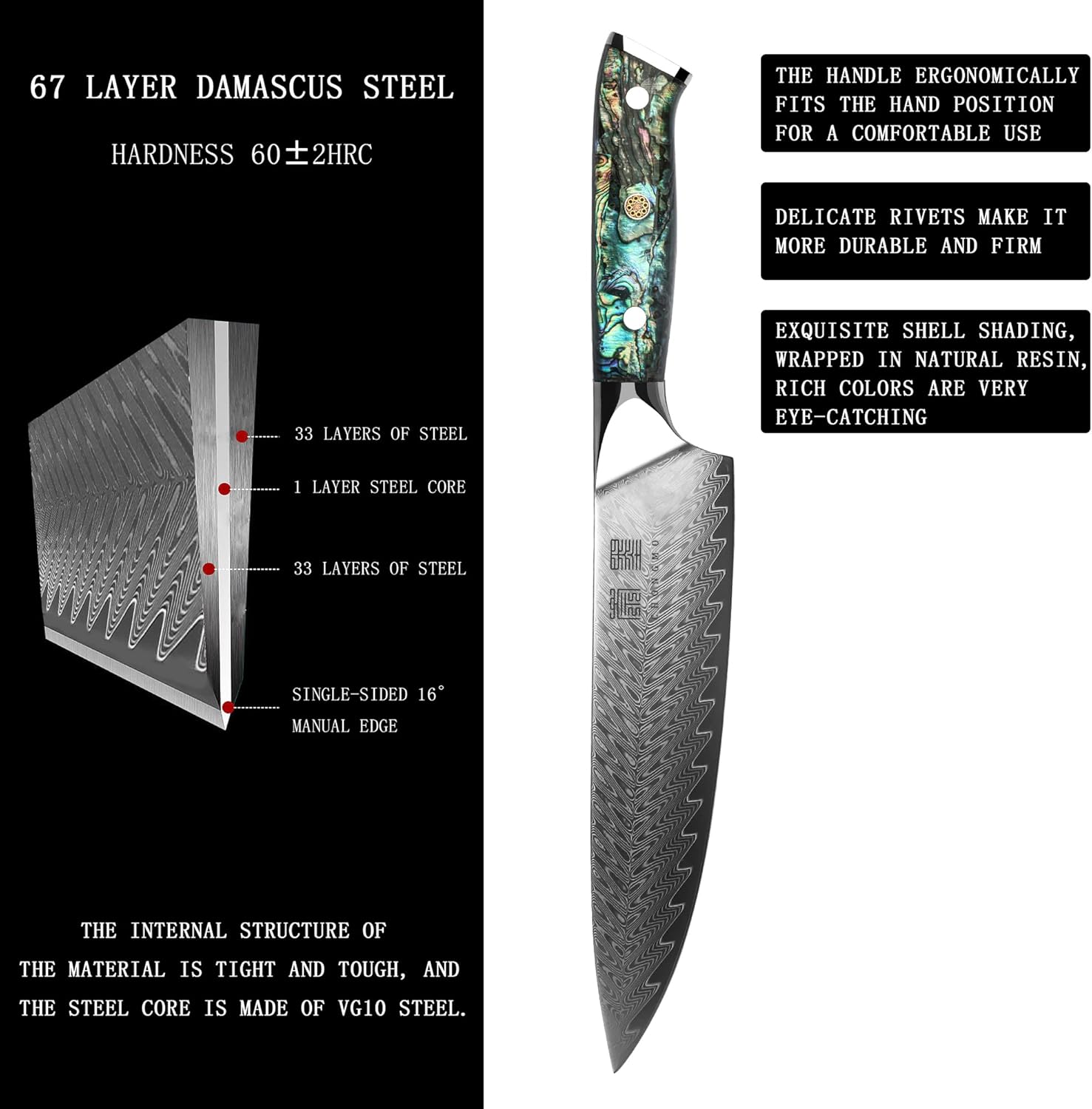 Japan VG10 Damascus Steel Kitchen Knife Set 7 Pieces with Magnetic Holder K879555
