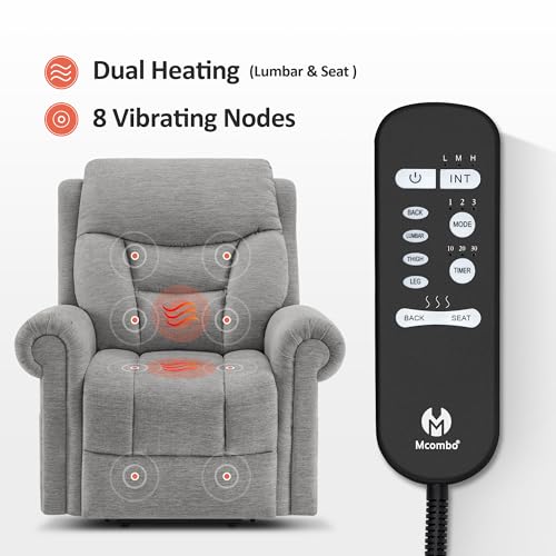 MCombo Triple Motor Power Lift Recliner Chair with Massage and Heating, Fabric, Coffee M573841