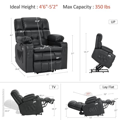 MCombo Dual Motor Power Lift Recliner Chair for Elderly with Heat and Massage, Black E570141