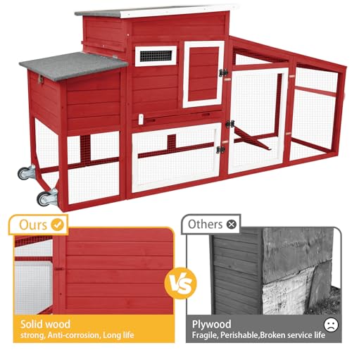 78" Wooden Chicken Coop with Nesting Wheels, Outdoor Hen House, White/Red C20684