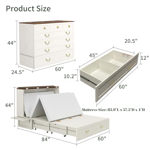 Murphy Bed Queen Cabinet with Charging Station and Storage Drawer J989