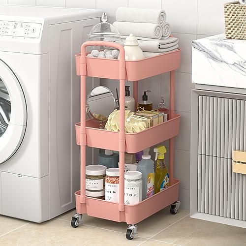 Sywhitta 3-Tier Plastic Rolling Utility Cart with Handle, Black F220270