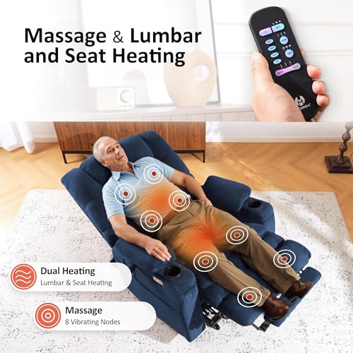 MCombo Large Triple Motor Power Lift Recliner Chair with Massage and Dual Heating, Grey D316